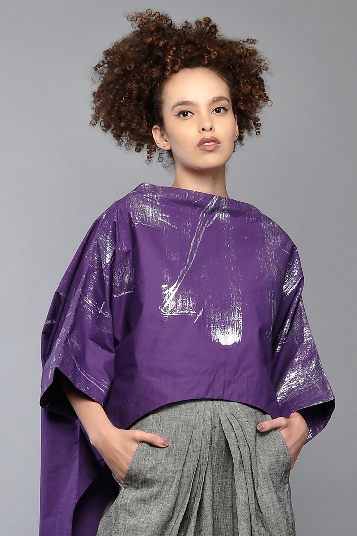Violet Cotton Poplin Tunic by Ritesh Kumar at Pernia's Pop Up Shop