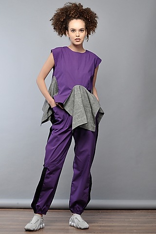Violet Cotton Poplin Pants by Ritesh Kumar
