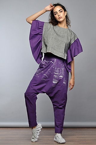 Grey Cotton Crop Top by Ritesh Kumar
