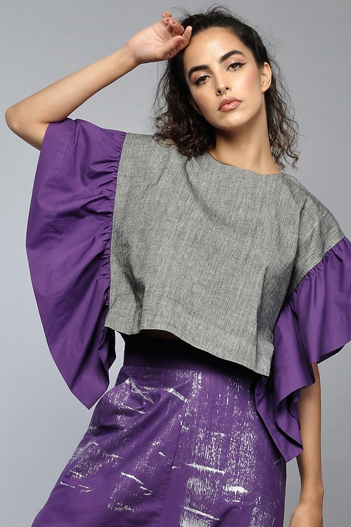 Grey Cotton Crop Top by Ritesh Kumar at Pernia's Pop Up Shop