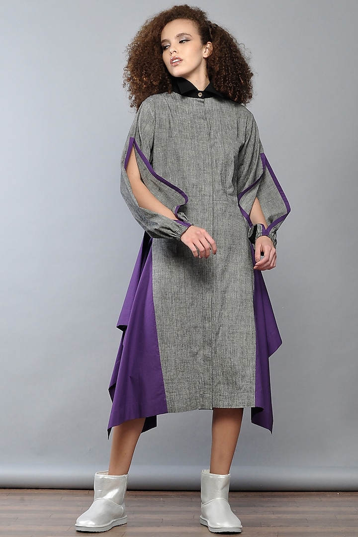 Grey Handwoven Cotton Shirt Dress by Ritesh Kumar at Pernia's Pop Up Shop