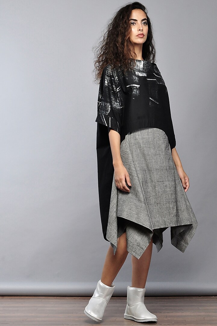 Grey Handwoven Cotton Peplum Skirt by Ritesh Kumar at Pernia's Pop Up Shop