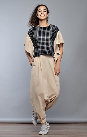 Nude Cotton Harem Pants by Ritesh Kumar