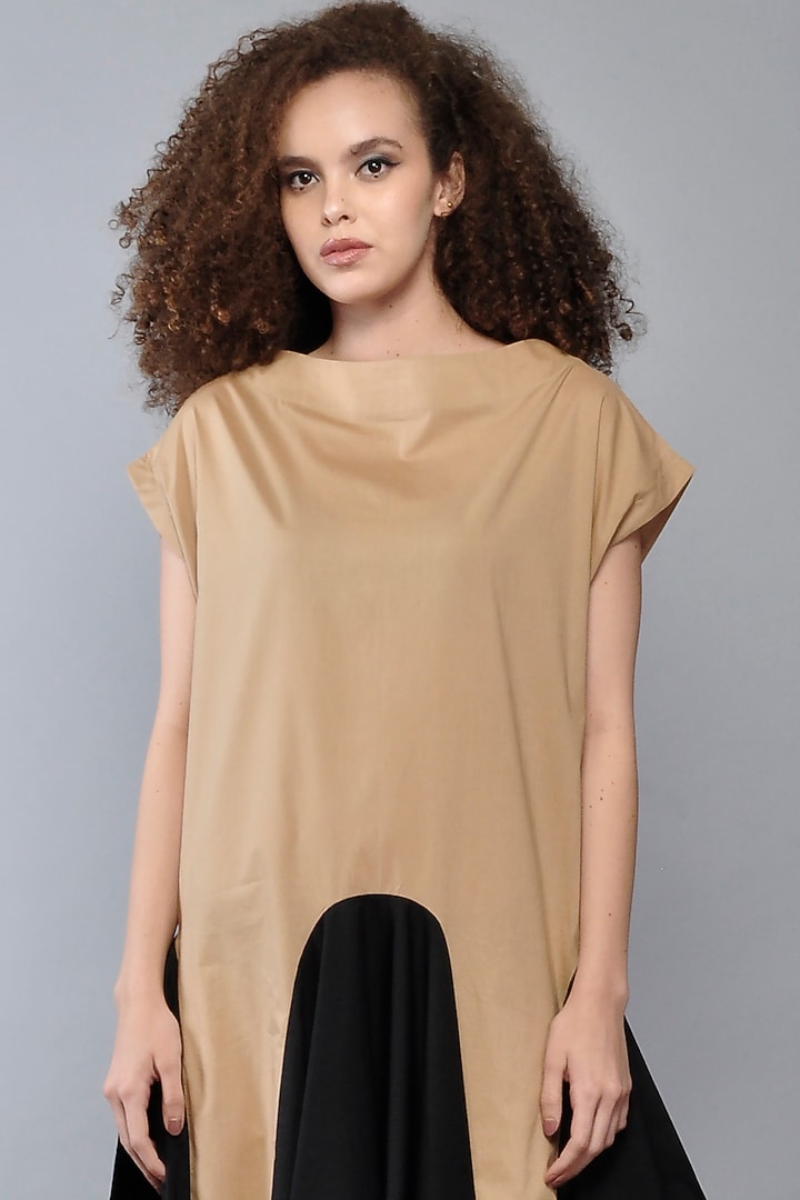 Caramel Cotton Peplum Vacation Dress by Ritesh Kumar at Pernia's Pop Up Shop