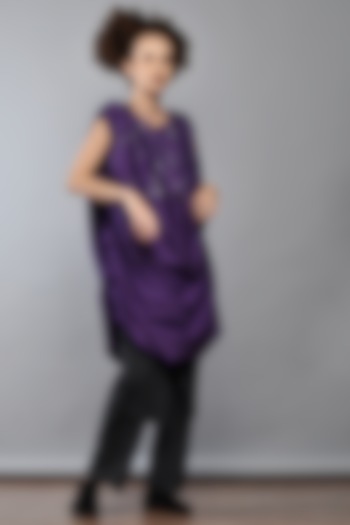 Violet Cotton Draped Tunic Dress by Ritesh Kumar at Pernia's Pop Up Shop