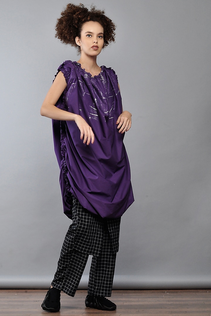 Violet Cotton Draped Tunic Dress by Ritesh Kumar at Pernia's Pop Up Shop