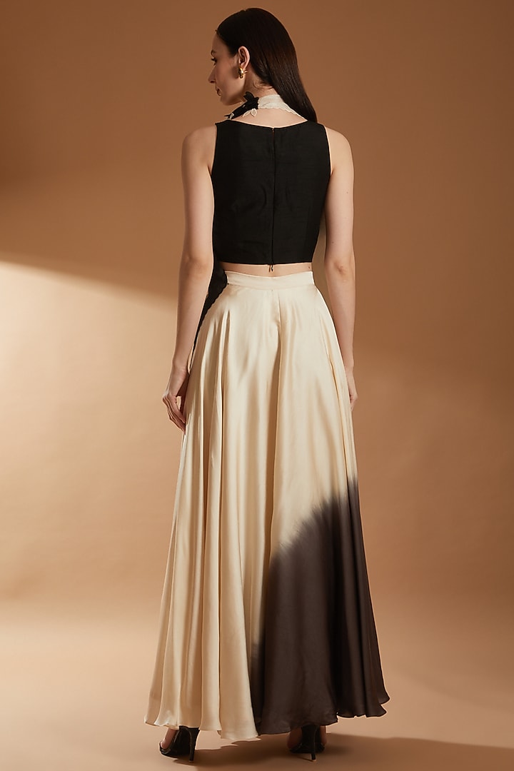 Black & Ivory Modal Satin & Organza Skirt Set by RICHA KHEMKA at Pernia's Pop Up Shop