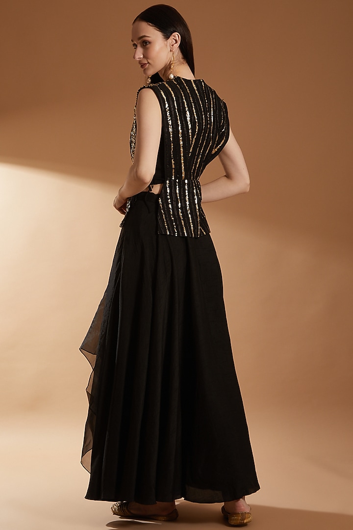 Black Bemberg Silk & Organza Jacket Set by RICHA KHEMKA at Pernia's Pop Up Shop