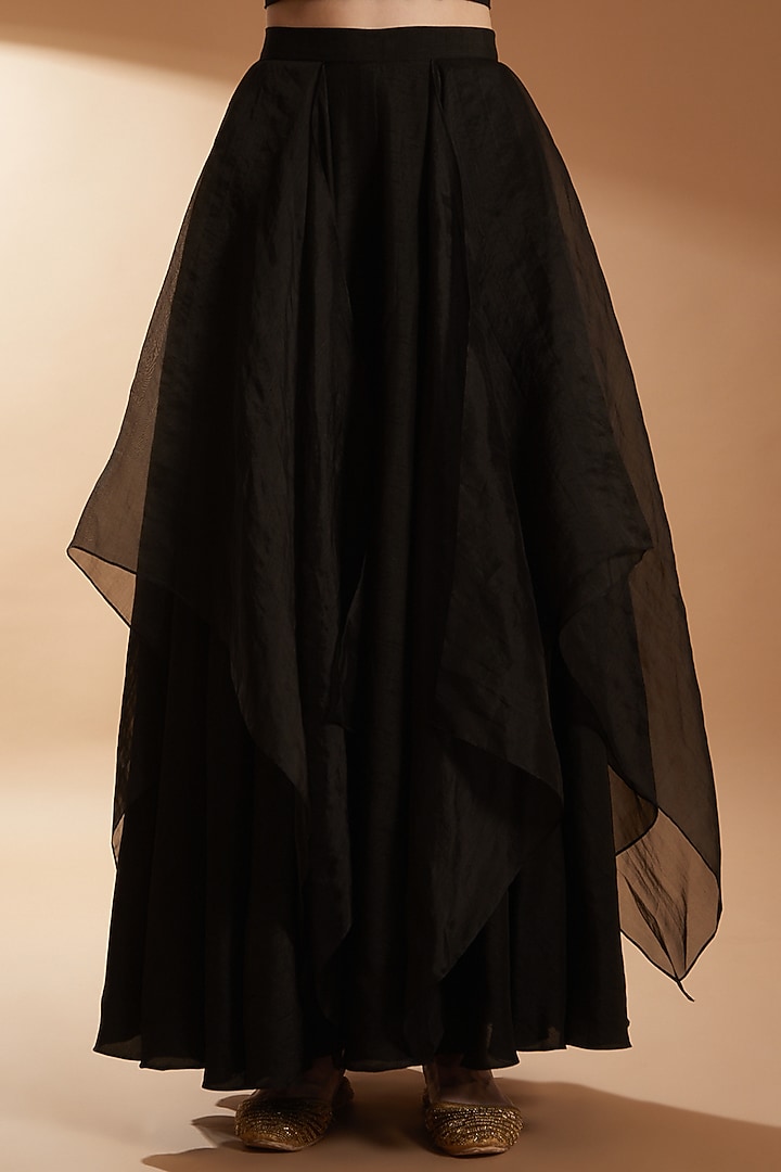 Black Bemberg Silk & Organza Jacket Set by RICHA KHEMKA at Pernia's Pop Up Shop