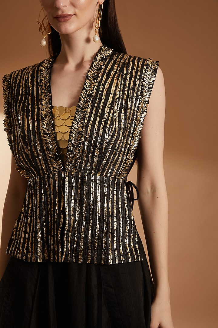 Black Bemberg Silk & Organza Jacket Set by RICHA KHEMKA at Pernia's Pop Up Shop