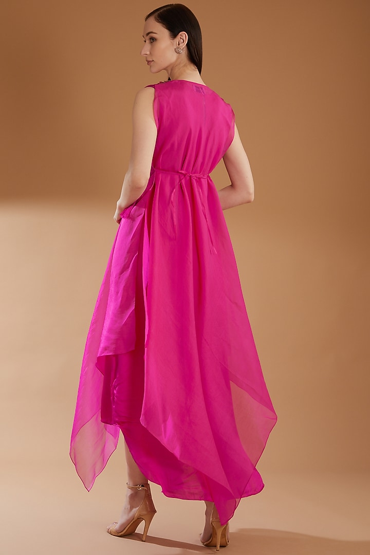 Hot Pink Organza Dress Hot Pink Organza Embroidered Jacket