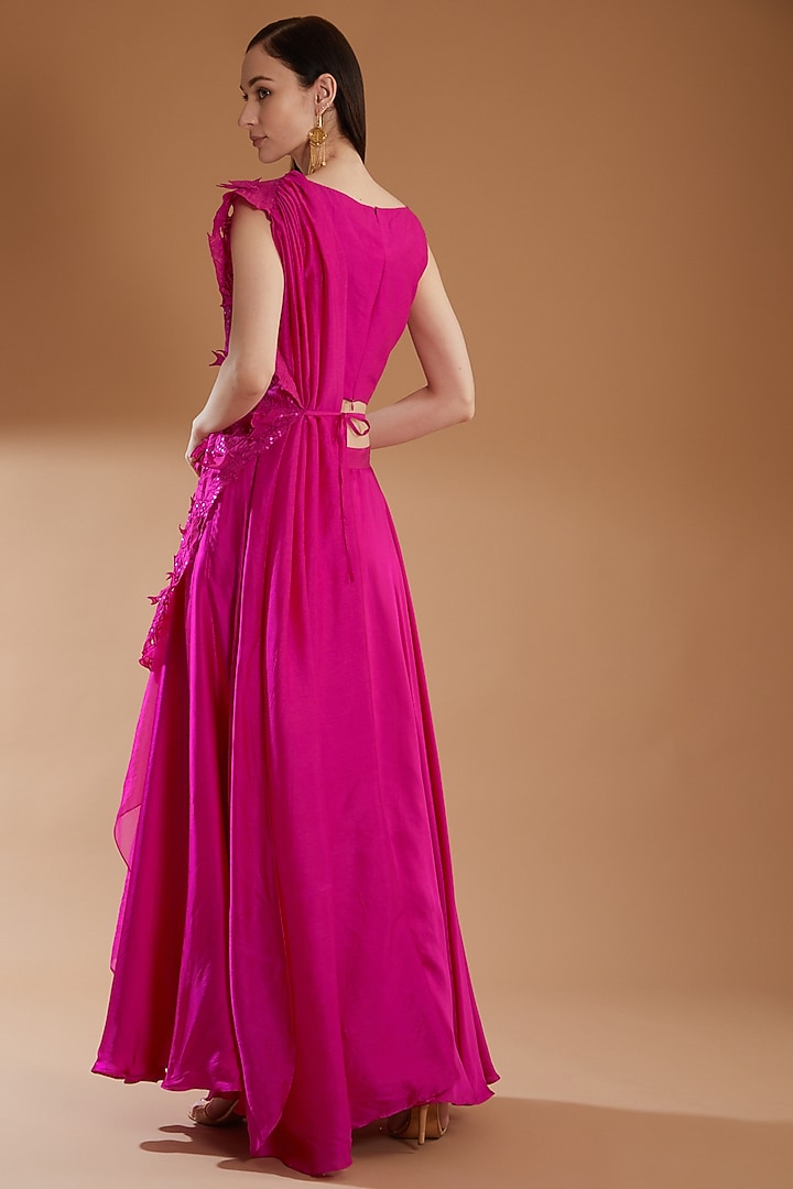 Hot Pink Organza Skirt Set by RICHA KHEMKA at Pernia's Pop Up Shop