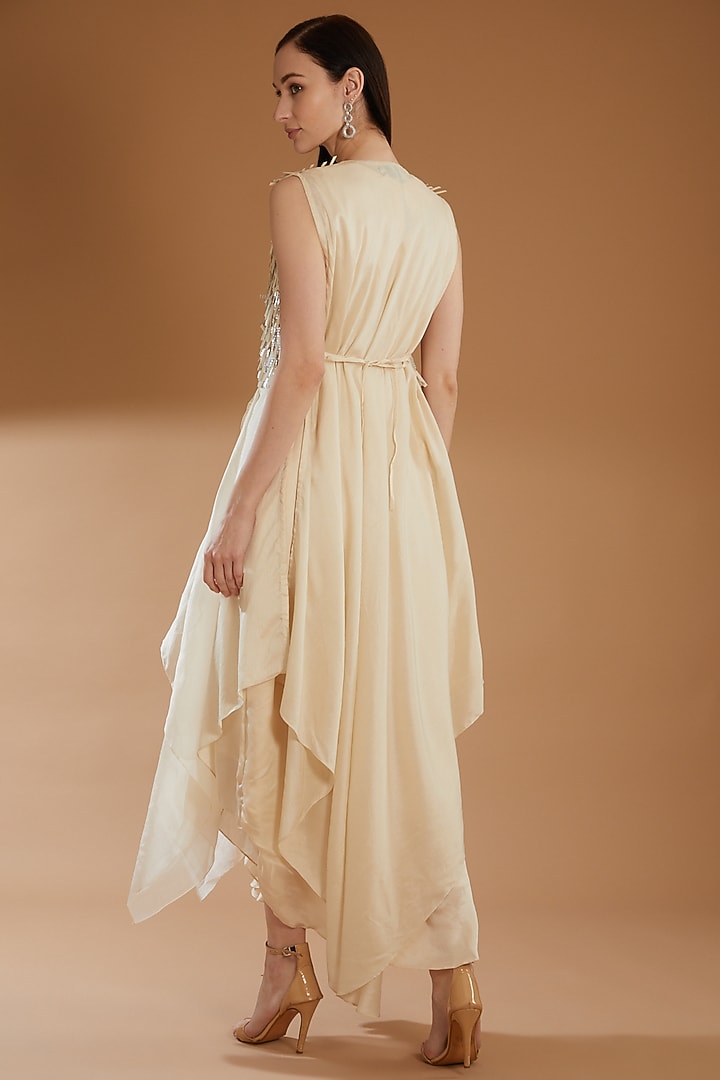Beige Organza Tassel Jacket Vacation Dress by RICHA KHEMKA at Pernia's Pop Up Shop