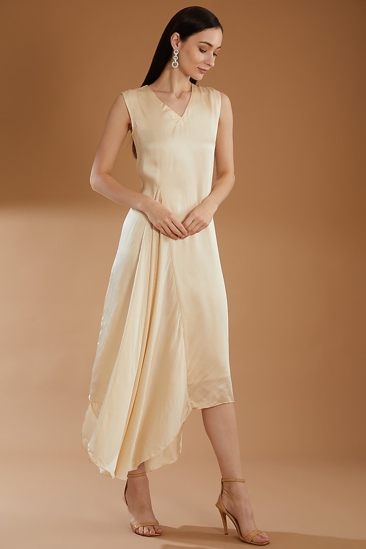 Beige Organza Tassel Jacket Vacation Dress by RICHA KHEMKA at Pernia's Pop Up Shop