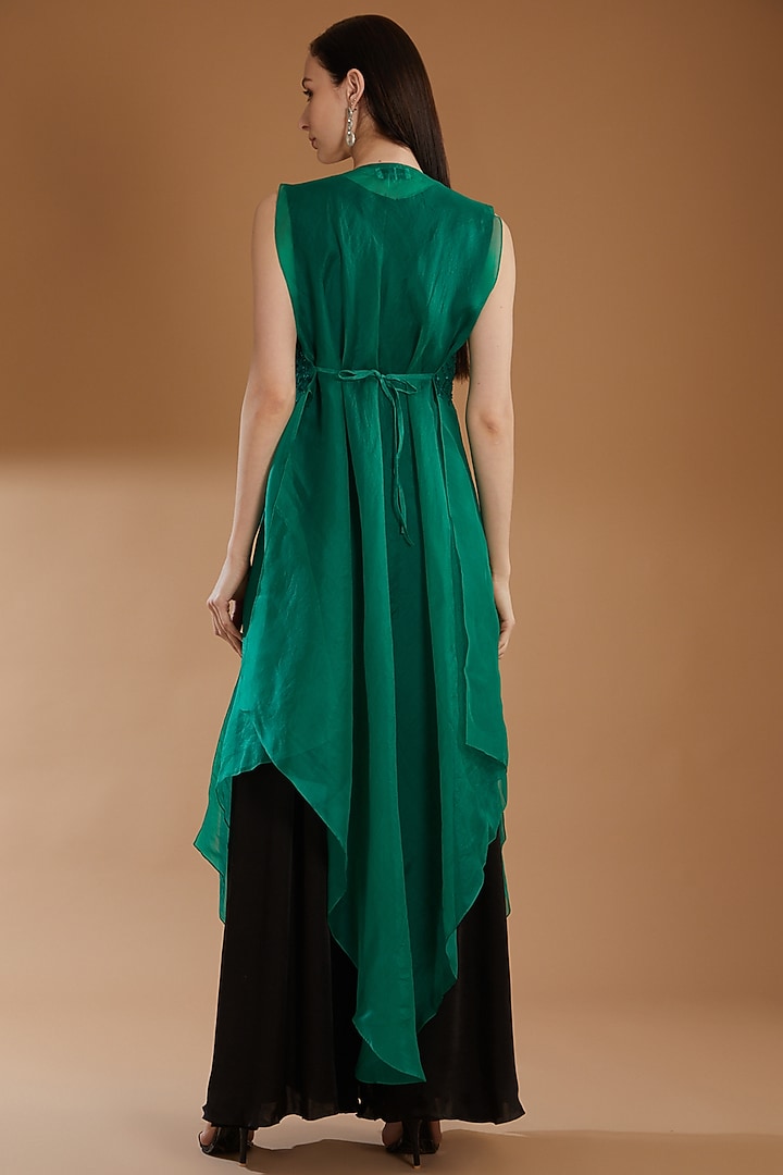 Emerald Green Organza Embroidered Jacket With Jumpsuit by RICHA KHEMKA at Pernia's Pop Up Shop