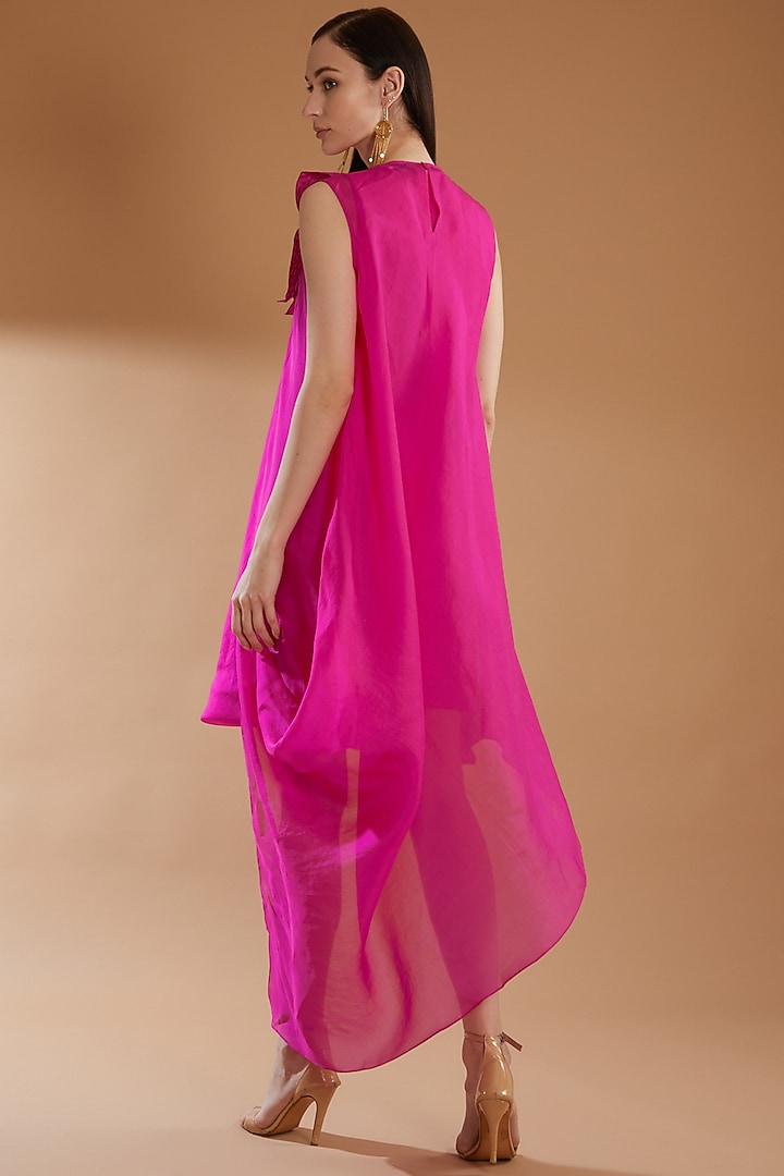 Hot Pink Organza & Cotton Lycra High-Low Vacation Dress by RICHA KHEMKA at Pernia's Pop Up Shop