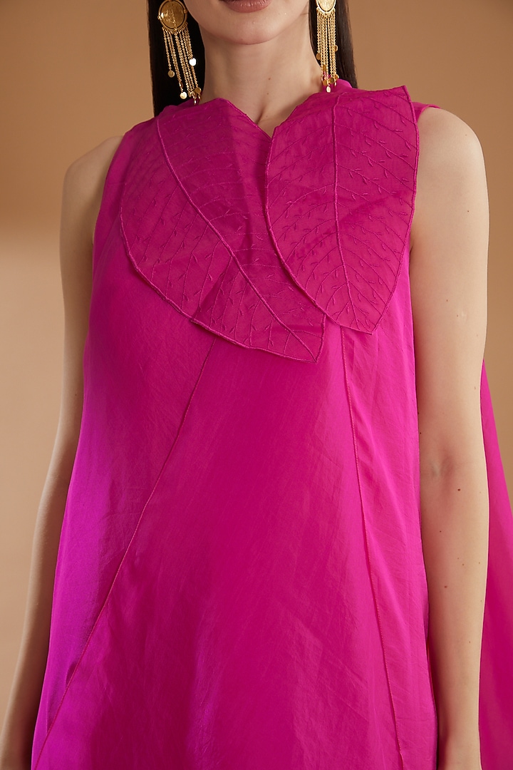 Hot Pink Organza & Cotton Lycra High-Low Vacation Dress by RICHA KHEMKA at Pernia's Pop Up Shop