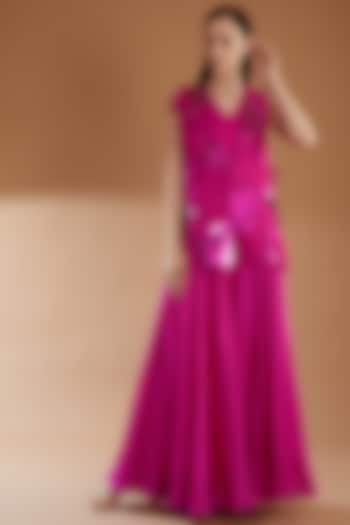 Hot Pink Bemberg Silk & Taffeta Sharara Set by RICHA KHEMKA