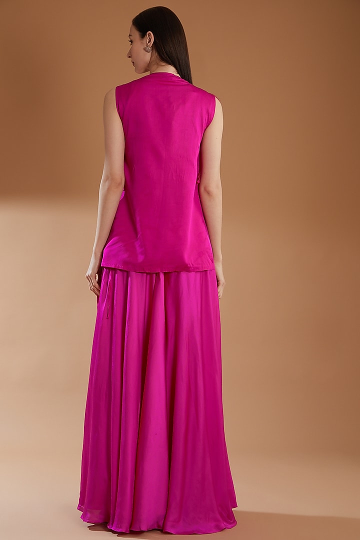 Hot Pink Bemberg Silk & Taffeta Wedding Sharara Set by RICHA KHEMKA at Pernia's Pop Up Shop