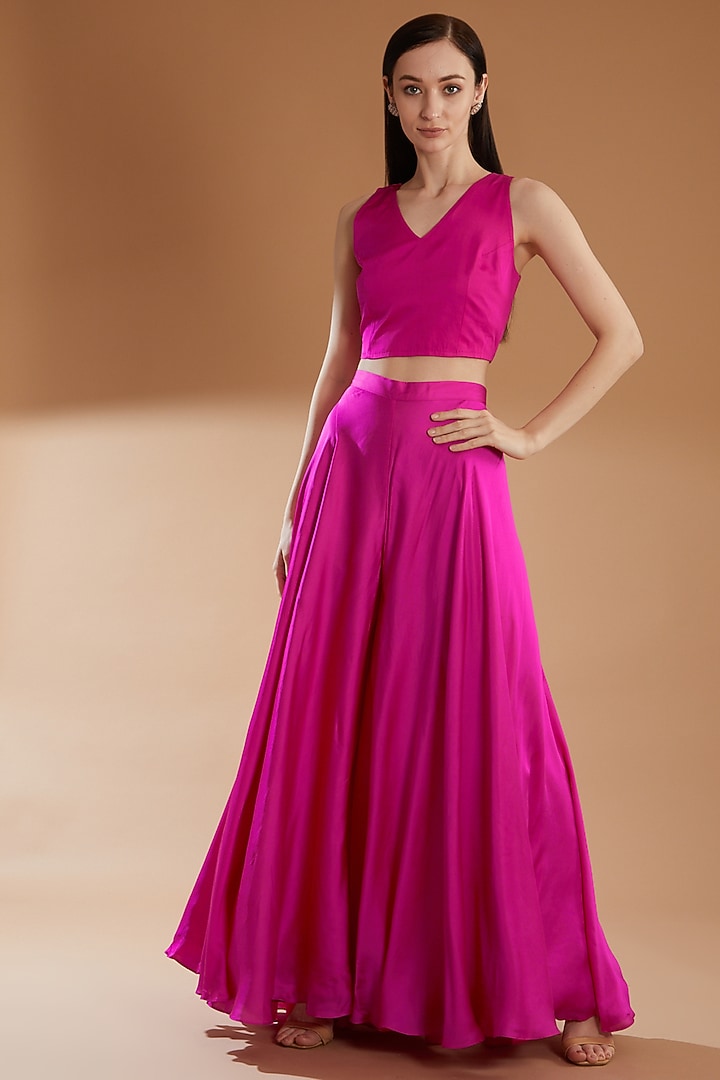 Hot Pink Bemberg Silk & Taffeta Wedding Sharara Set by RICHA KHEMKA at Pernia's Pop Up Shop