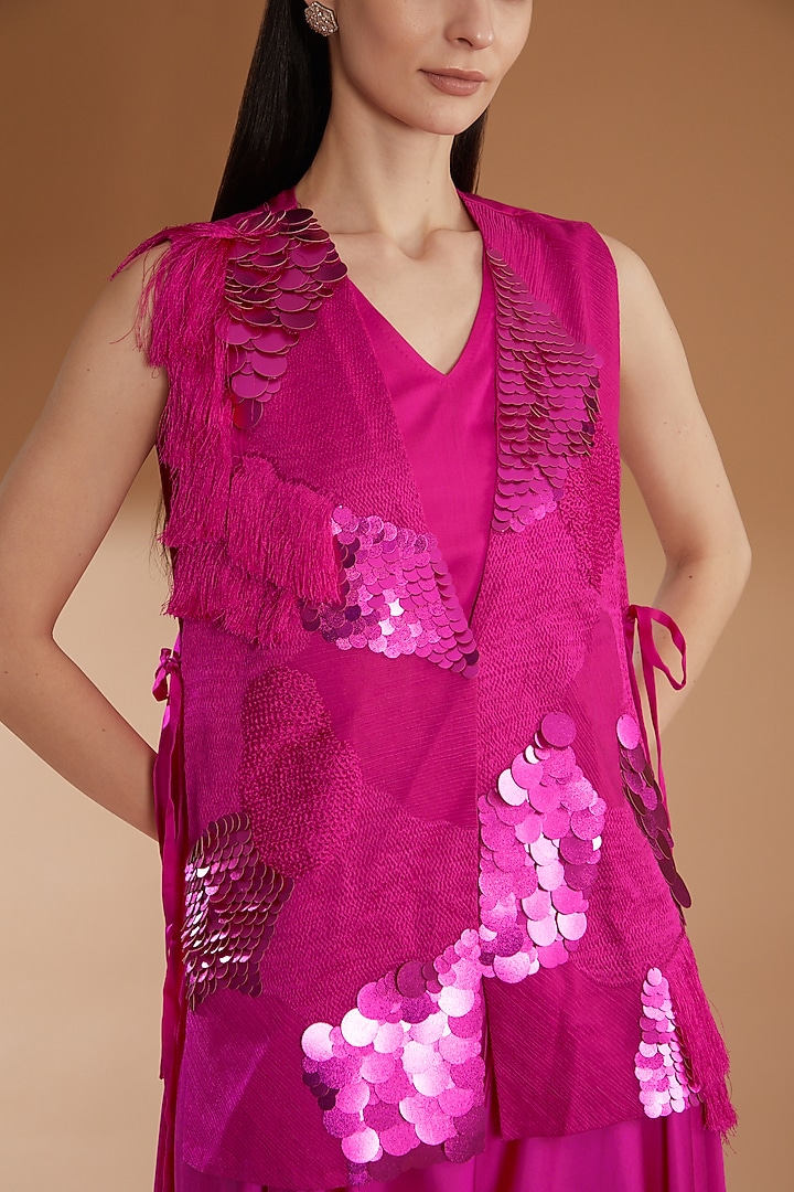 Hot Pink Bemberg Silk & Taffeta Wedding Sharara Set by RICHA KHEMKA at Pernia's Pop Up Shop