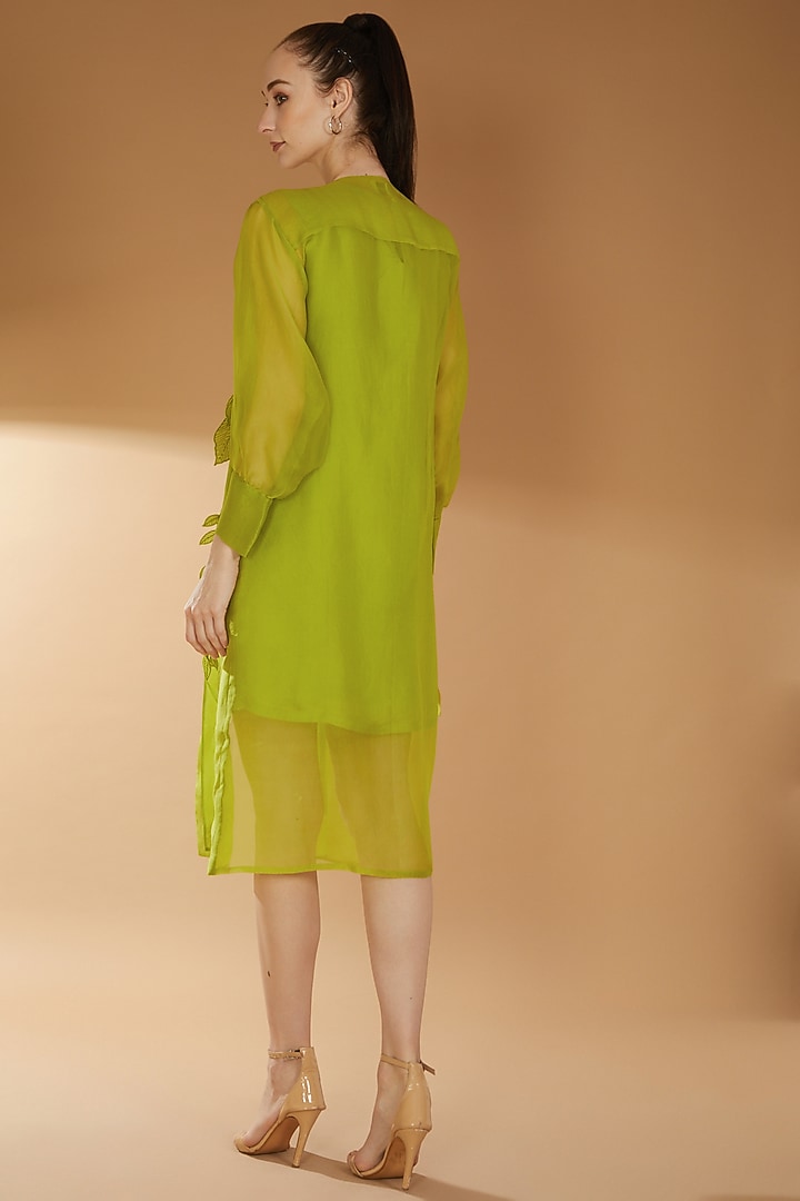 Lime Green Organza Embroidered Jacket Vacation Dress by RICHA KHEMKA at Pernia's Pop Up Shop