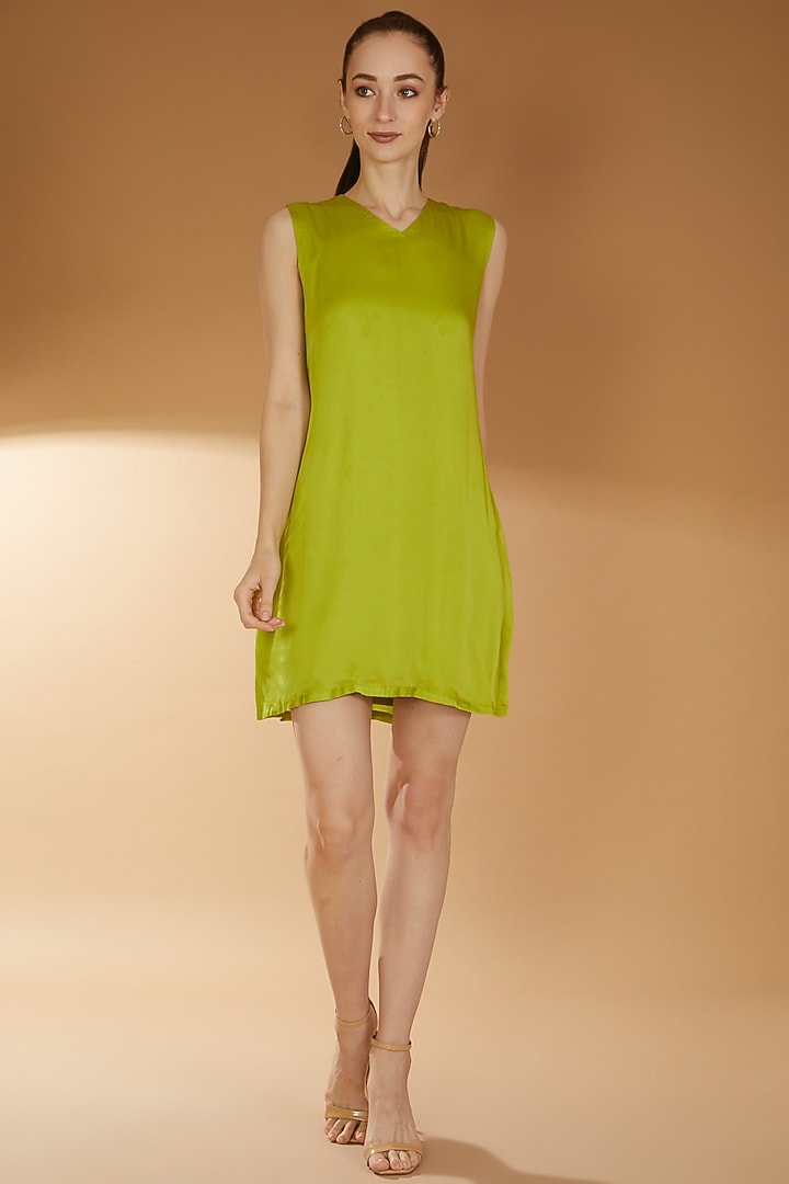 Lime Green Organza Embroidered Jacket Vacation Dress by RICHA KHEMKA at Pernia's Pop Up Shop