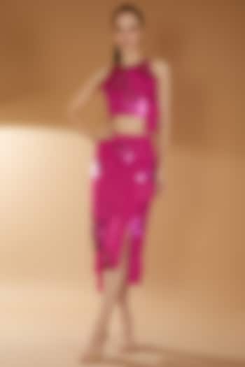 Hot Pink Bamberg Silk & Taffeta Skirt Set by RICHA KHEMKA