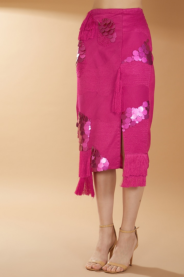 Hot Pink Bamberg Silk & Taffeta Skirt Set by RICHA KHEMKA at Pernia's Pop Up Shop