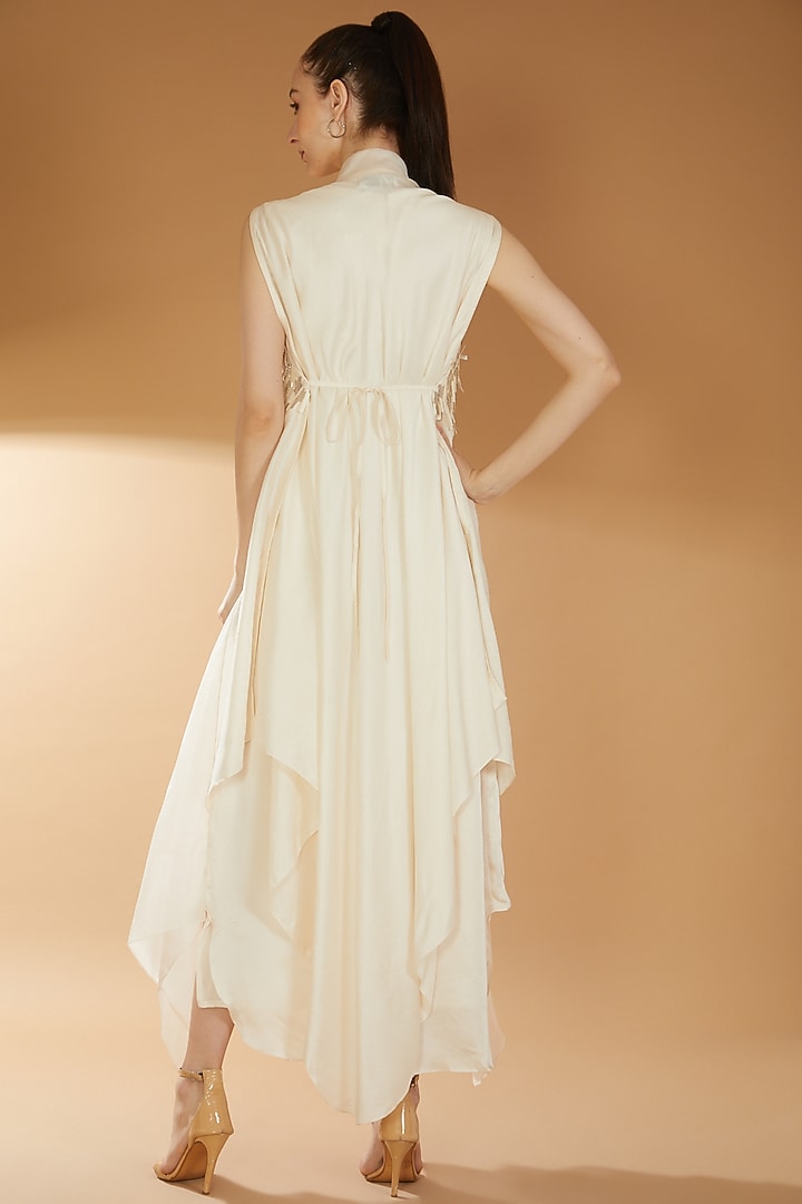 Beige Pink Bamberg Silk & Taffeta Embroidered Jacket Vacation Dress by RICHA KHEMKA at Pernia's Pop Up Shop