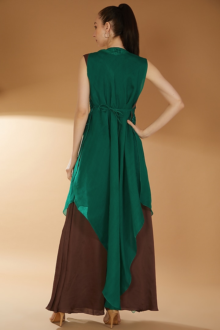 Emerald Green Organza Embroidered Jacket With Jumpsuit by RICHA KHEMKA at Pernia's Pop Up Shop