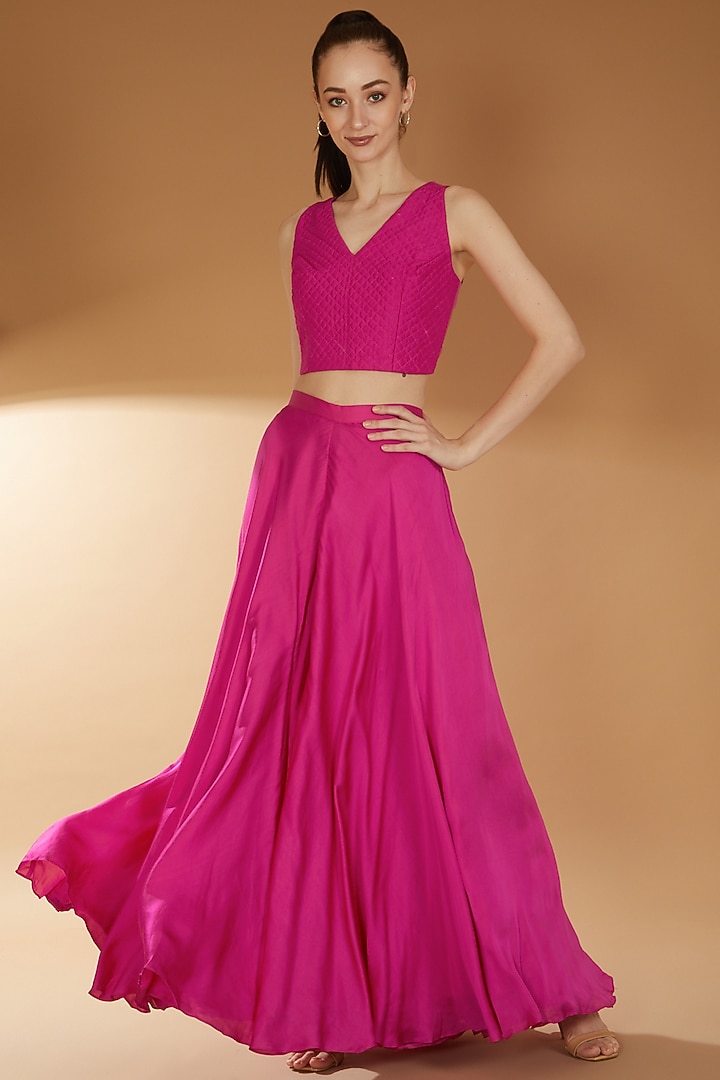 Hot Pink Organza & Bamberg Silk Wedding Sharara Set by RICHA KHEMKA at Pernia's Pop Up Shop