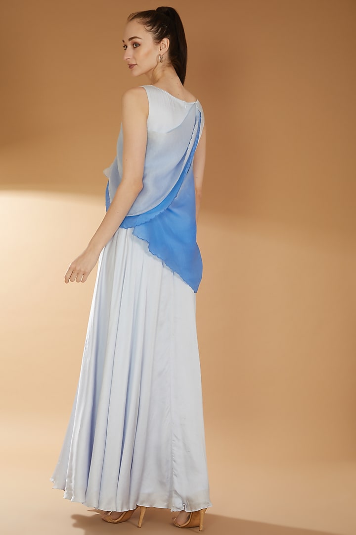 Blue Modal Satin & Organza Embroidered Leopard Party Wear Gown by RICHA KHEMKA at Pernia's Pop Up Shop