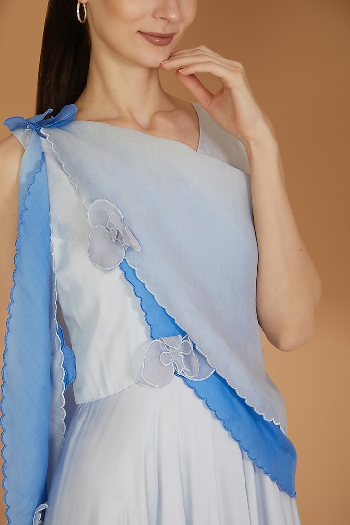 Blue Modal Satin & Organza Embroidered Leopard Party Wear Gown by RICHA KHEMKA at Pernia's Pop Up Shop