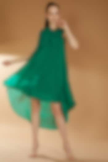 Emerald Green Organza & Cotton Lycra Leaflet Dress by RICHA KHEMKA