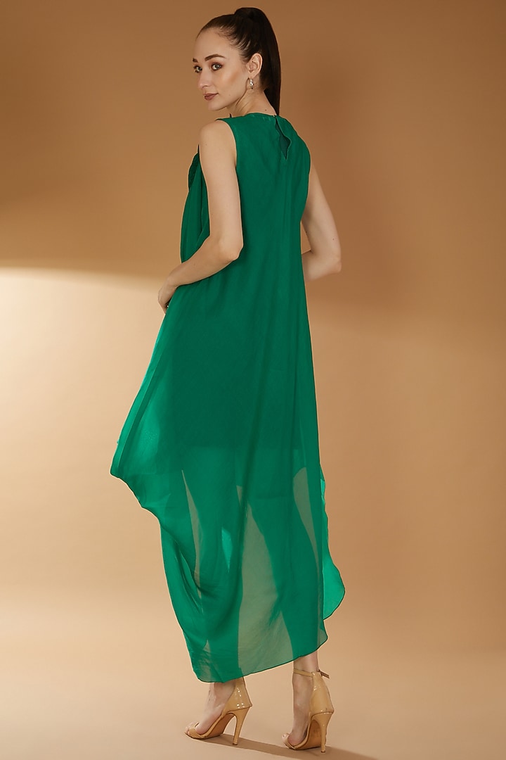 Emerald Green Organza & Cotton Lycra Leaflet Vacation Dress by RICHA KHEMKA at Pernia's Pop Up Shop
