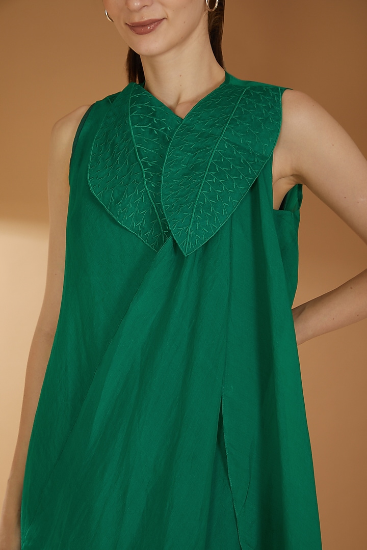 Emerald Green Organza & Cotton Lycra Leaflet Vacation Dress by RICHA KHEMKA at Pernia's Pop Up Shop