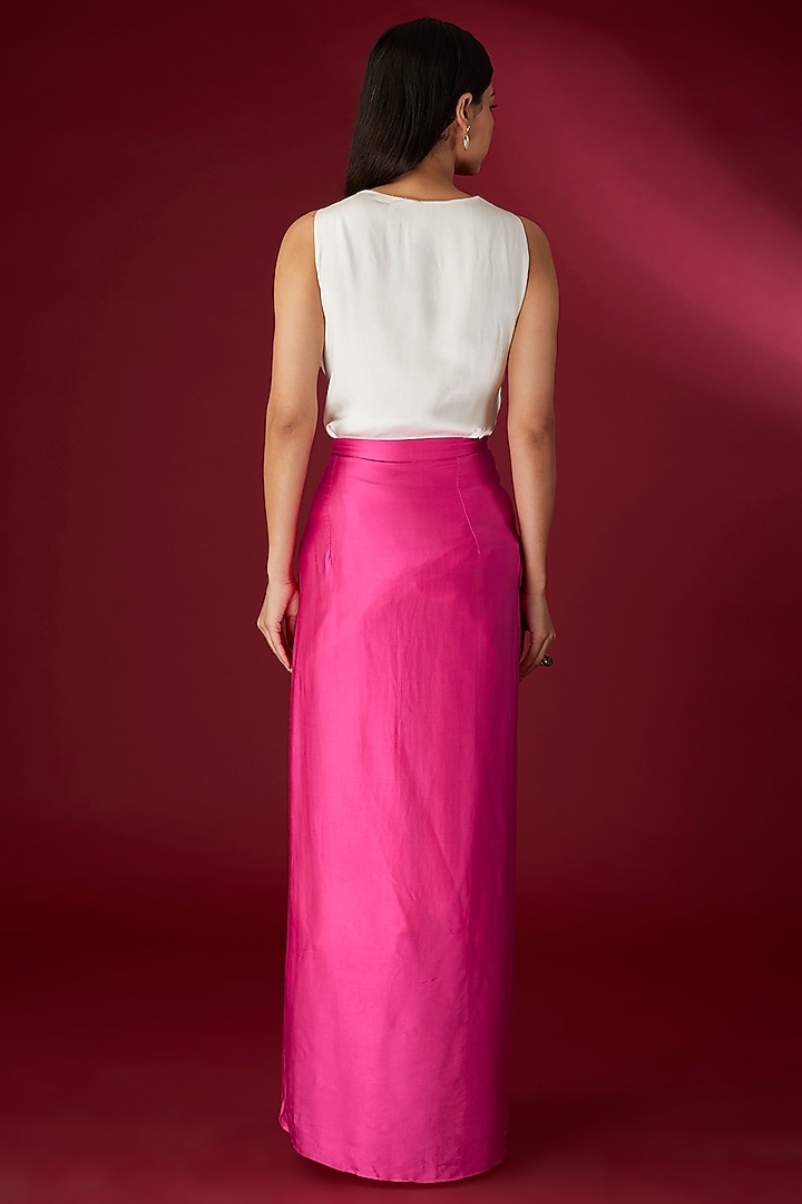Hot Pink Modal Satin Wrap-Around Skirt Set by Richa Khemka at Pernia's Pop Up Shop