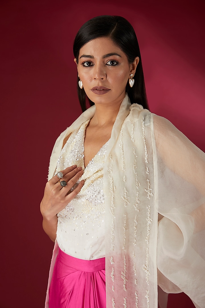 Hot Pink Modal Satin Wrap-Around Skirt Set by Richa Khemka at Pernia's Pop Up Shop