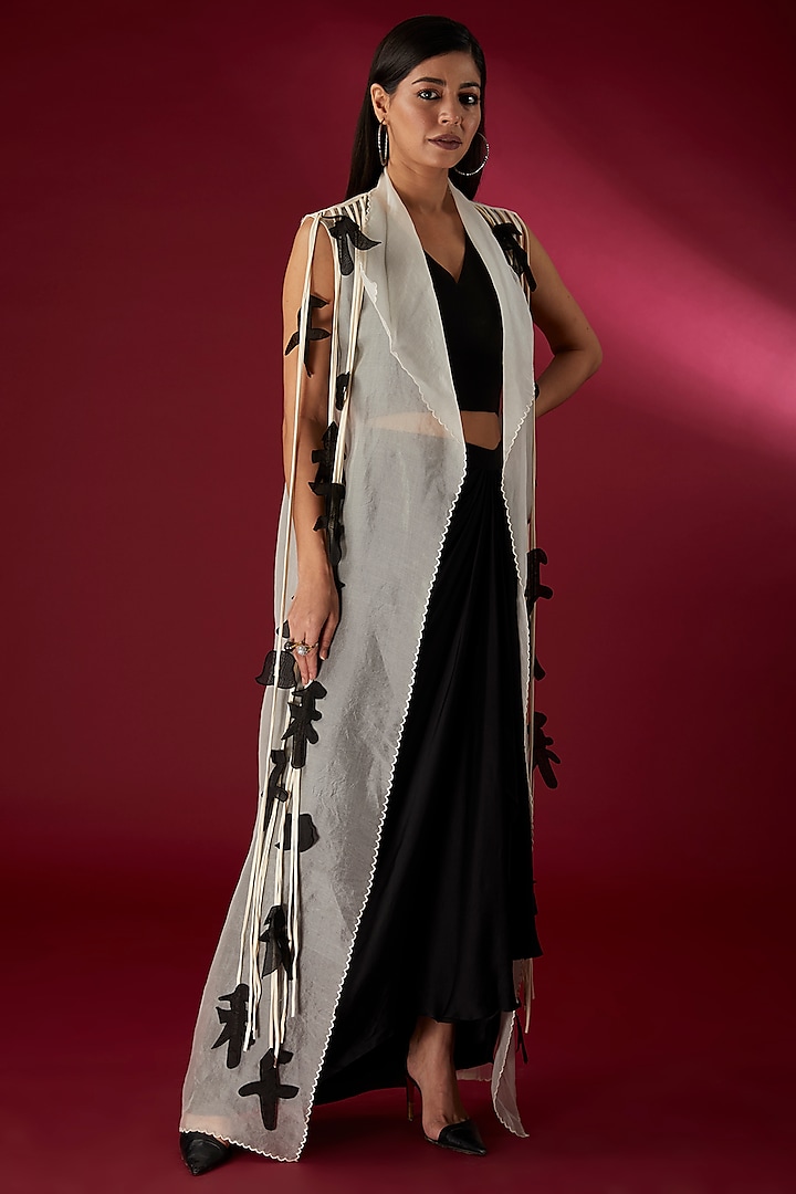 Black Modal Satin Draped Skirt Set by Richa Khemka at Pernia's Pop Up Shop