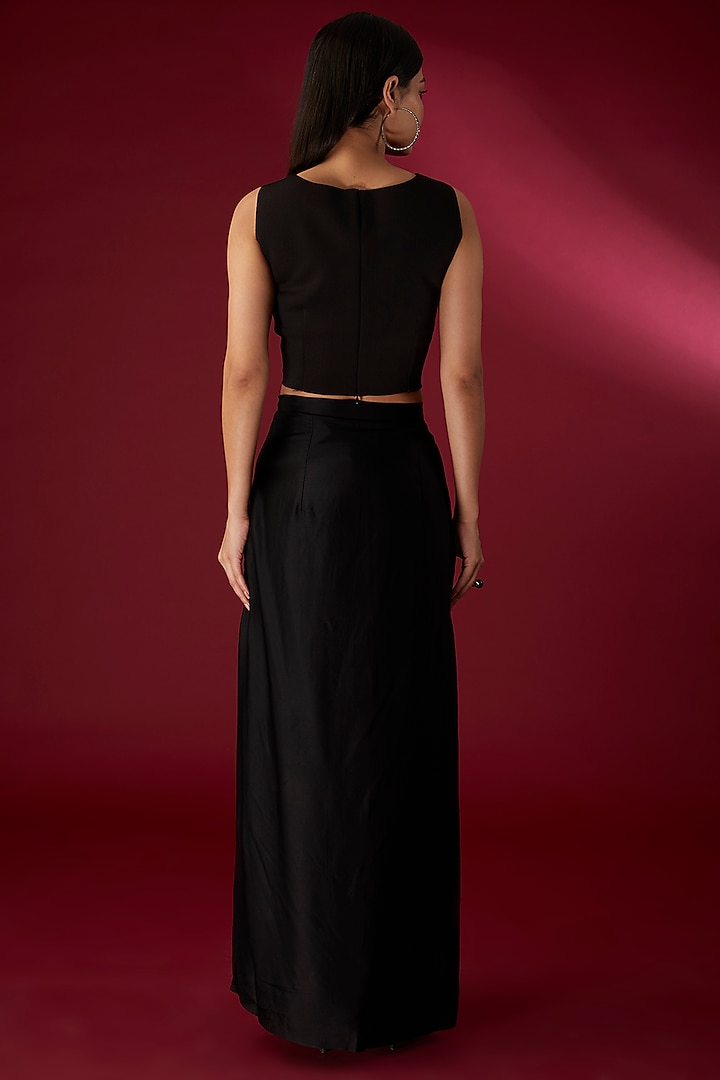 Black Modal Satin Draped Skirt Set by Richa Khemka at Pernia's Pop Up Shop