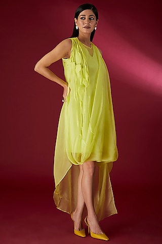 Lime Green Organza Dress by Richa Khemka