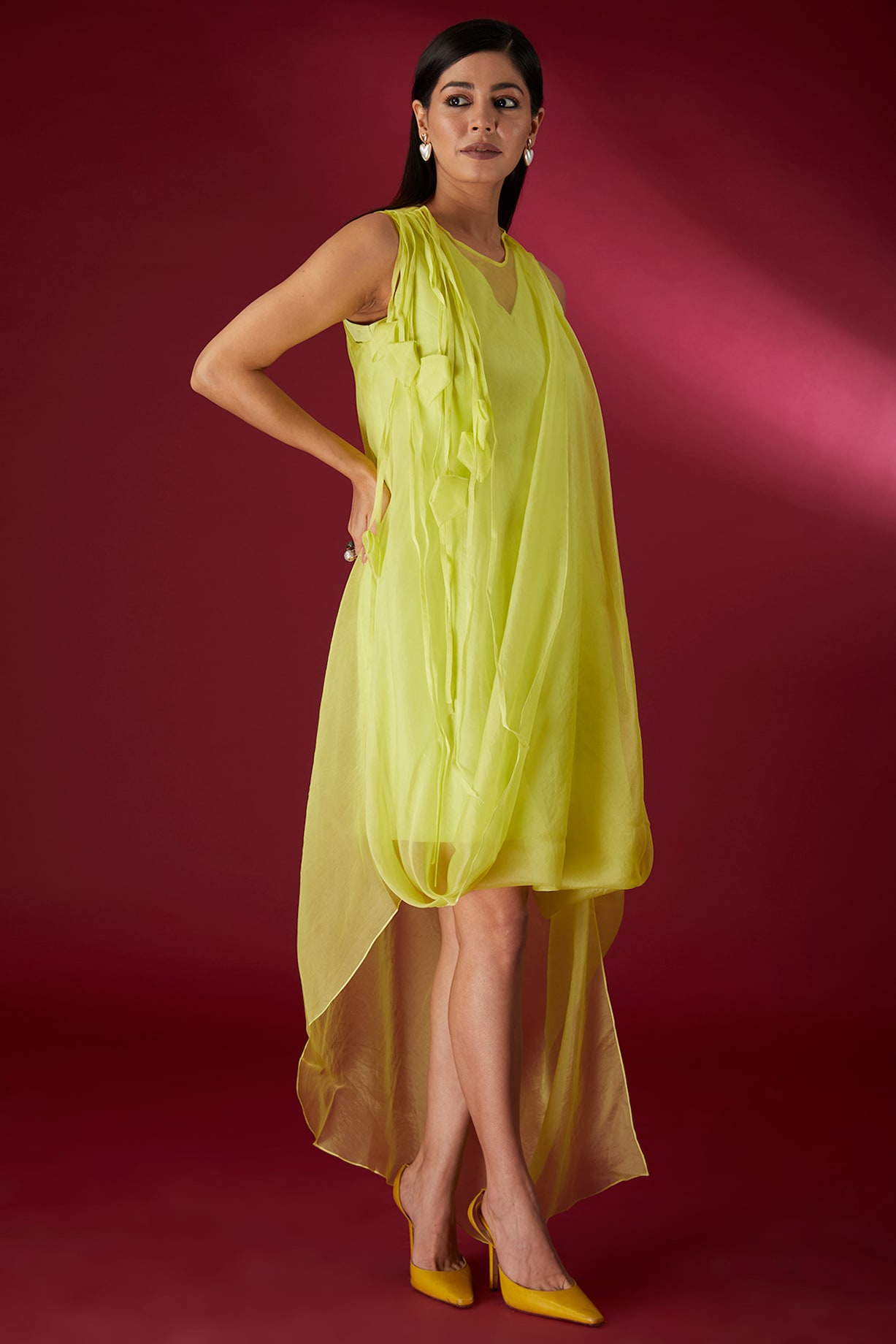 Lime Green Organza Dress by Richa Khemka at Pernia's Pop Up Shop 2026