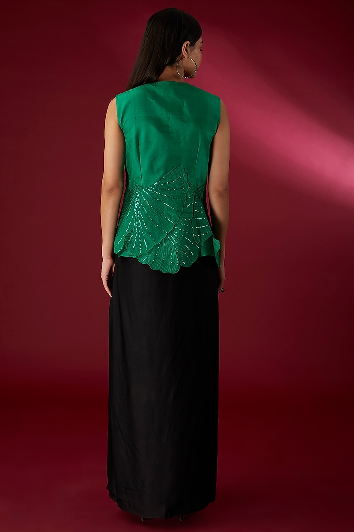 Black Modal Satin Skirt Set by Richa Khemka at Pernia's Pop Up Shop