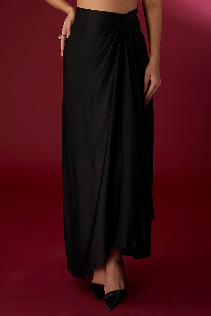 Black Modal Satin Skirt Set by Richa Khemka at Pernia's Pop Up Shop