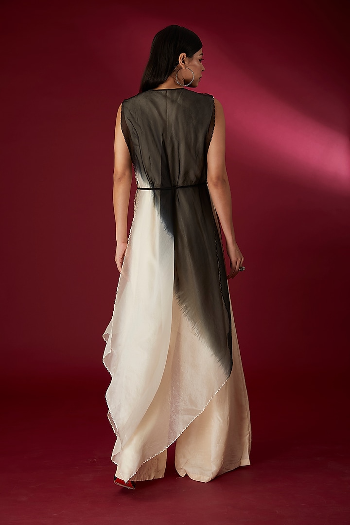Beige & Black Silk Hand Embroidered Jumpsuit by Richa Khemka at Pernia's Pop Up Shop