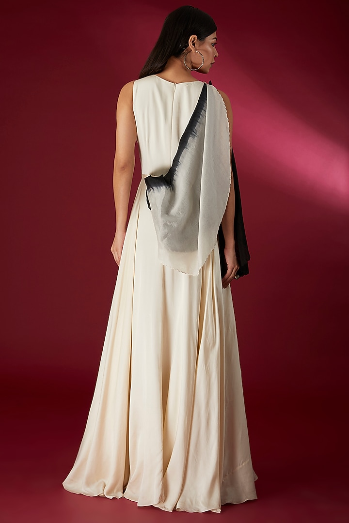Beige Organza & Modal Satin Ruffled Party Wear Gown by Richa Khemka at Pernia's Pop Up Shop