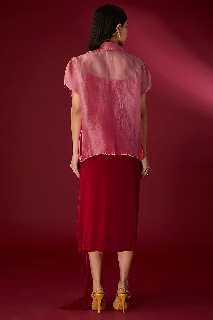 Red Modal Satin & Organza Slip Vacation Dress With Kaftan by Richa Khemka at Pernia's Pop Up Shop