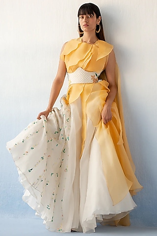 Orange Organza Skirt Set by RICHA KHEMKA