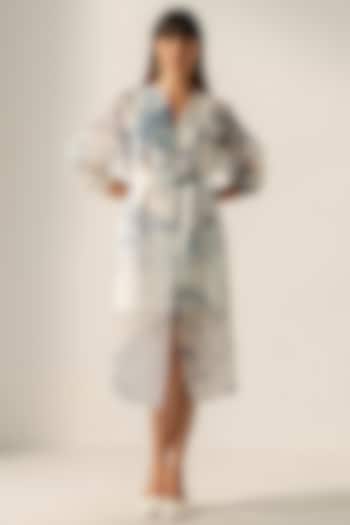 White Scuba Printed Trench Jacket Vacation Dress by RICHA KHEMKA at Pernia's Pop Up Shop